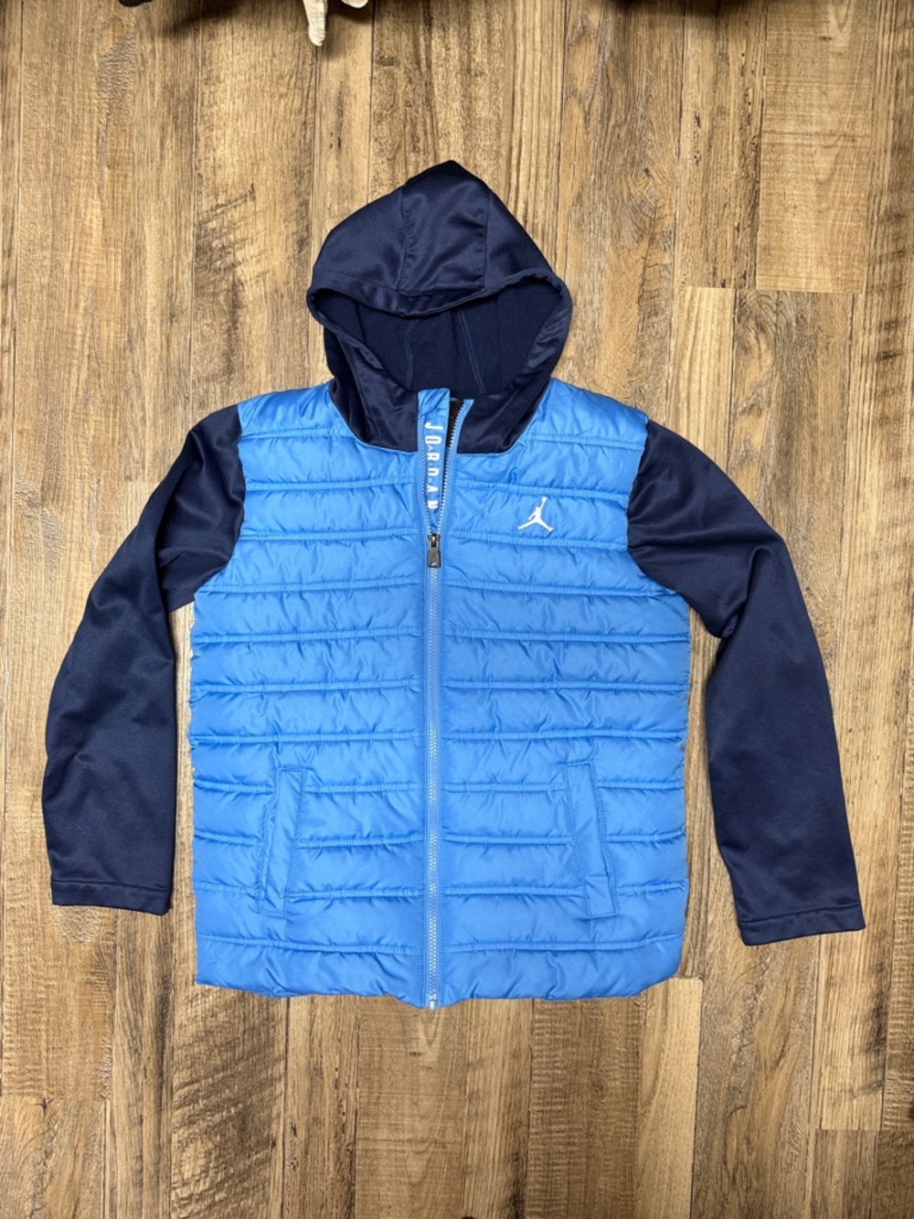 Jordan Boys' Light Blue & Navy Hooded Puffer Jacket